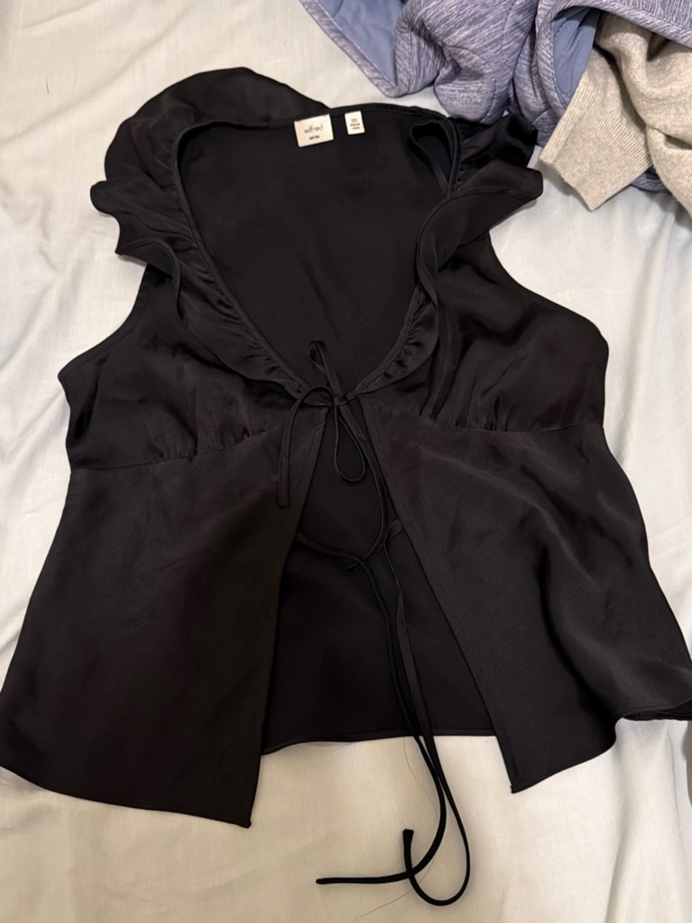Aritzia Black Ruffle-Trim Tie-Front Camisole Top